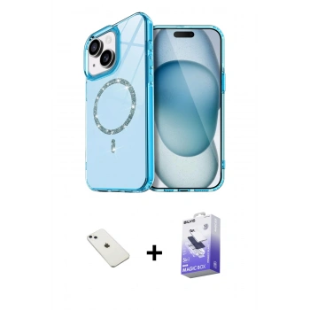 MARSİLYAN™- iPhone 14 Kılıf Kıvılcım Form Prime - Siyah Bilvis 5in1 5D Magic Hayalet Cam Ekran Koruyucu + Diamond Kamera Lens - SABE