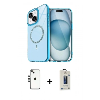 MARSİLYAN™- iPhone 14 Kılıf Kıvılcım Form Prime - Siyah Bilvis Hayalet Cam Ekran Koruyucu + Shine Kamera Lens - GS