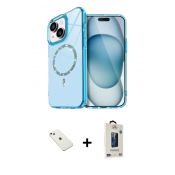 MARSİLYAN™- iPhone 14 Kılıf Kıvılcım Form Prime - Siyah Bilvis Hayalet Cam Ekran Koruyucu + Diamond Kamera Lens - PE