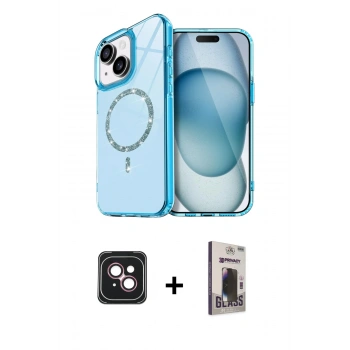 MARSİLYAN™- iPhone 14 Kılıf Kıvılcım Form Prime - Siyah Bilvis Hayalet Cam Ekran Koruyucu + PVD Metal Kamera Lens - PE