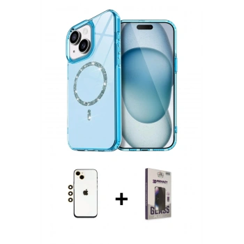 MARSİLYAN™- iPhone 14 Kılıf Kıvılcım Form Prime - Siyah Bilvis Hayalet Cam Ekran Koruyucu + Shine Kamera Lens - GD