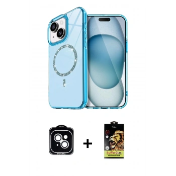 MARSİLYAN™- iPhone 14 Kılıf Kıvılcım Form Prime - Siyah Buffer Cam Ekran Koruyucu + PVD Metal Kamera Lens - GS