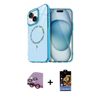 MARSİLYAN™- iPhone 14 Kılıf Kıvılcım Form Prime - Siyah Buffer Hayalet Cam Ekran Koruyucu + Raze Metal Kamera Lens - KI