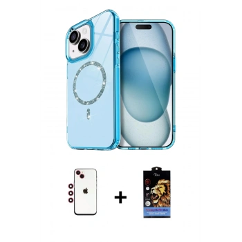 MARSİLYAN™- iPhone 14 Kılıf Kıvılcım Form Prime - Siyah Buffer Hayalet Cam Ekran Koruyucu + Shine Kamera Lens - KI