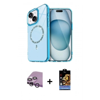 MARSİLYAN™- iPhone 14 Kılıf Kıvılcım Form Prime - Siyah Buffer Hayalet Cam Ekran Koruyucu + Raze Metal Kamera Lens - MR