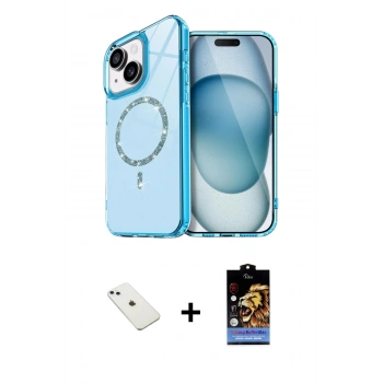 MARSİLYAN™- iPhone 14 Kılıf Kıvılcım Form Prime - Siyah Buffer Hayalet Cam Ekran Koruyucu + Diamond Kamera Lens - SABE