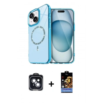 MARSİLYAN™- iPhone 14 Kılıf Kıvılcım Form Prime - Siyah Buffer Hayalet Cam Ekran Koruyucu + PVD Metal Kamera Lens - SH