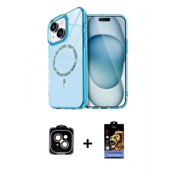 MARSİLYAN™- iPhone 14 Kılıf Kıvılcım Form Prime - Siyah Buffer Hayalet Cam Ekran Koruyucu + PVD Metal Kamera Lens - TU