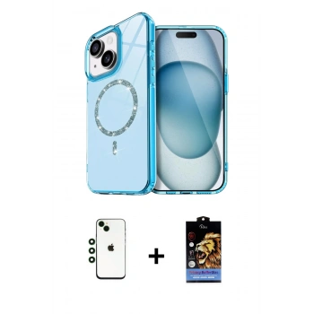 MARSİLYAN™- iPhone 14 Kılıf Kıvılcım Form Prime - Siyah Buffer Hayalet Cam Ekran Koruyucu + Shine Kamera Lens - YL