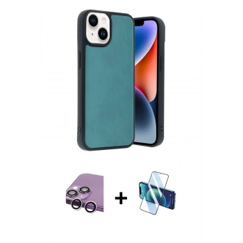 MARSİLYAN™- iPhone 14 Kılıf Kıvılcım Işık Serisi - Siyah 3D Antistatik Cam Ekran Koruyucu + Raze Metal Kamera Lens - GS
