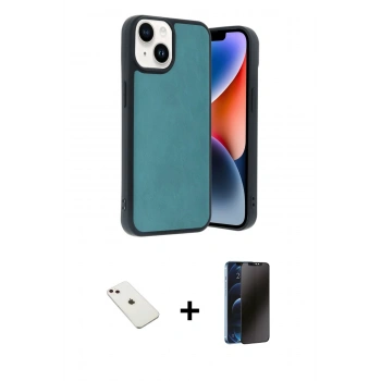 MARSİLYAN™- iPhone 14 Kılıf Kıvılcım Işık Serisi - Siyah 3D Antistatik Hayalet Cam Ekran Koruyucu + Diamond Kamera Lens - PE