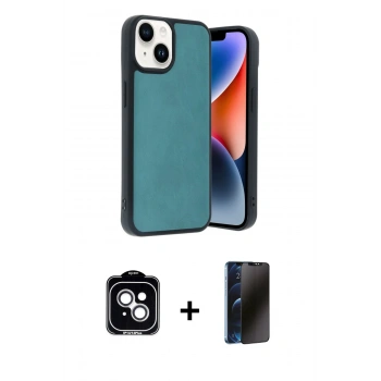 MARSİLYAN™- iPhone 14 Kılıf Kıvılcım Işık Serisi - Siyah 3D Antistatik Hayalet Cam Ekran Koruyucu + PVD Metal Kamera Lens - GS