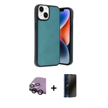MARSİLYAN™- iPhone 14 Kılıf Kıvılcım Işık Serisi - Siyah 3D Antistatik Hayalet Cam Ekran Koruyucu + Raze Metal Kamera Lens - SH