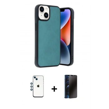 MARSİLYAN™- iPhone 14 Kılıf Kıvılcım Işık Serisi - Siyah 3D Antistatik Hayalet Cam Ekran Koruyucu + Shine Kamera Lens - MI