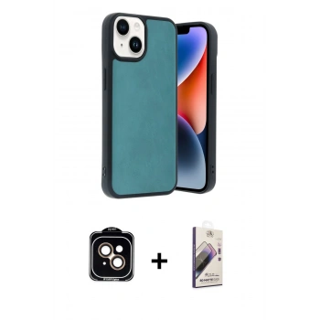 MARSİLYAN™- iPhone 14 Kılıf Kıvılcım Işık Serisi - Siyah Bilvis 3D Mat Cam Ekran Koruyucu + PVD Metal Kamera Lens - TU