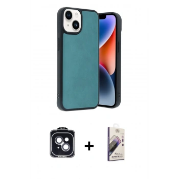 MARSİLYAN™- iPhone 14 Kılıf Kıvılcım Işık Serisi - Siyah Bilvis 3D Mat Cam Ekran Koruyucu + PVD Metal Kamera Lens - SH