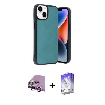 MARSİLYAN™- iPhone 14 Kılıf Kıvılcım Işık Serisi - Siyah Bilvis 5in1 3D Magic Cam Ekran Koruyucu + Raze Metal Kamera Lens - MR