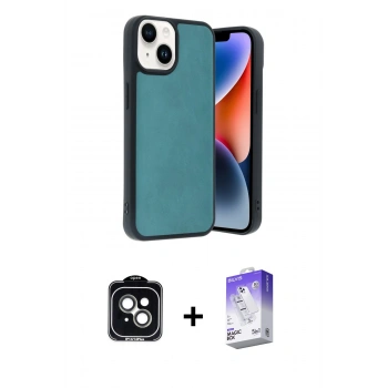 MARSİLYAN™- iPhone 14 Kılıf Kıvılcım Işık Serisi - Siyah Bilvis 5in1 3D Magic Cam Ekran Koruyucu + PVD Metal Kamera Lens - YL