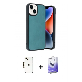MARSİLYAN™- iPhone 14 Kılıf Kıvılcım Işık Serisi - Siyah Bilvis 5in1 5D Magic Hayalet Cam Ekran Koruyucu + Shine Kamera Lens - GD
