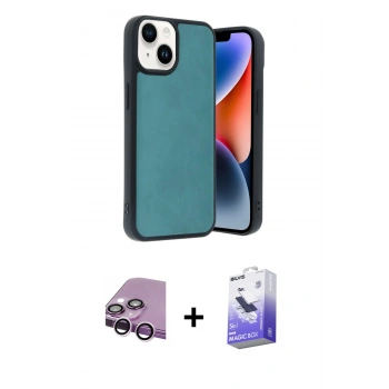 MARSİLYAN™- iPhone 14 Kılıf Kıvılcım Işık Serisi - Siyah Bilvis 5in1 5D Magic Hayalet Cam Ekran Koruyucu + Raze Metal Kamera Lens - MR