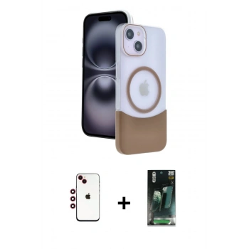 MARSİLYAN™- iPhone 14 Kılıf Kozmos Form Özel Seri - Şeffaf 360 Full Body Arka Koruyucu + Shine Kamera Lens - KI