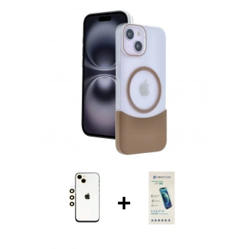 MARSİLYAN™- iPhone 14 Kılıf Kozmos Form Özel Seri - Şeffaf Pasifik Cam Ekran Koruyucu + Shine Kamera Lens - GD
