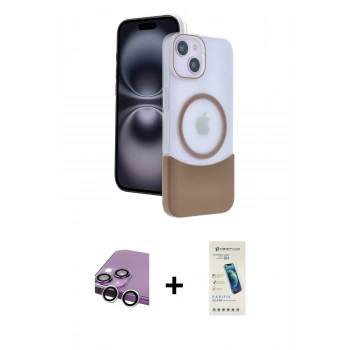 MARSİLYAN™- iPhone 14 Kılıf Kozmos Form Özel Seri - Şeffaf Pasifik Cam Ekran Koruyucu + Raze Metal Kamera Lens - GS
