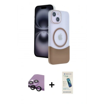 MARSİLYAN™- iPhone 14 Kılıf Kozmos Form Özel Seri - Şeffaf Pasifik Cam Ekran Koruyucu + Raze Metal Kamera Lens - SH