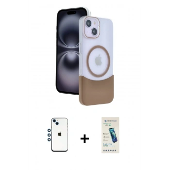 MARSİLYAN™- iPhone 14 Kılıf Kozmos Form Özel Seri - Şeffaf Pasifik Cam Ekran Koruyucu + Shine Kamera Lens - MI