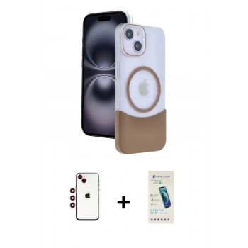 MARSİLYAN™- iPhone 14 Kılıf Kozmos Form Özel Seri - Şeffaf Pasifik Cam Ekran Koruyucu + Shine Kamera Lens - KI