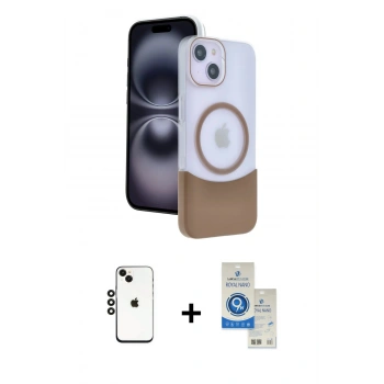 MARSİLYAN™- iPhone 14 Kılıf Kozmos Form Özel Seri - Şeffaf Royal Nano Ekran Koruyucu + Shine Kamera Lens - SH
