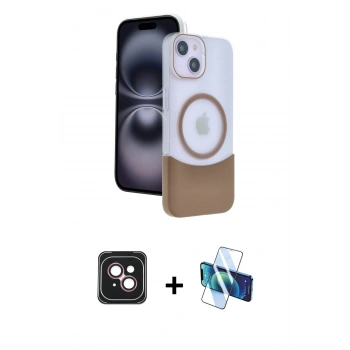MARSİLYAN™- iPhone 14 Kılıf Kozmos Form Özel Seri - Siyah 3D Antistatik Cam Ekran Koruyucu + PVD Metal Kamera Lens - PE