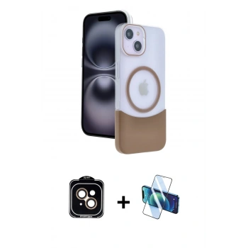 MARSİLYAN™- iPhone 14 Kılıf Kozmos Form Özel Seri - Siyah 3D Antistatik Cam Ekran Koruyucu + PVD Metal Kamera Lens - TU