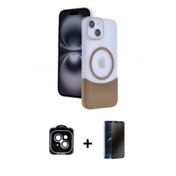 MARSİLYAN™- iPhone 14 Kılıf Kozmos Form Özel Seri - Siyah 3D Antistatik Hayalet Cam Ekran Koruyucu + PVD Metal Kamera Lens - MI