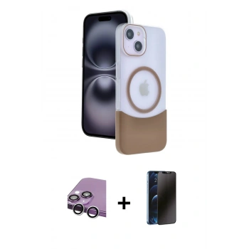MARSİLYAN™- iPhone 14 Kılıf Kozmos Form Özel Seri - Siyah 3D Antistatik Hayalet Cam Ekran Koruyucu + Raze Metal Kamera Lens - GS