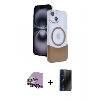 MARSİLYAN™- iPhone 14 Kılıf Kozmos Form Özel Seri - Siyah 3D Antistatik Hayalet Cam Ekran Koruyucu + Raze Metal Kamera Lens - MR