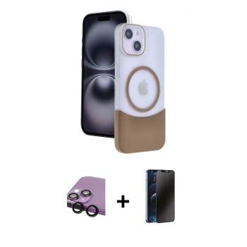 MARSİLYAN™- iPhone 14 Kılıf Kozmos Form Özel Seri - Siyah 3D Antistatik Hayalet Cam Ekran Koruyucu + Raze Metal Kamera Lens - SH