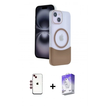 MARSİLYAN™- iPhone 14 Kılıf Kozmos Form Özel Seri - Siyah Bilvis 5in1 3D Magic Cam Ekran Koruyucu + Shine Kamera Lens - KI