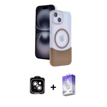 MARSİLYAN™- iPhone 14 Kılıf Kozmos Form Özel Seri - Siyah Bilvis 5in1 3D Magic Cam Ekran Koruyucu + PVD Metal Kamera Lens - TU