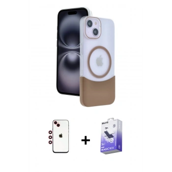 MARSİLYAN™- iPhone 14 Kılıf Kozmos Form Özel Seri - Siyah Bilvis 5in1 5D Magic Hayalet Cam Ekran Koruyucu + Shine Kamera Lens - KI
