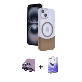 MARSİLYAN™- iPhone 14 Kılıf Kozmos Form Özel Seri - Siyah Bilvis 5in1 5D Magic Hayalet Cam Ekran Koruyucu + Raze Metal Kamera Lens - SH