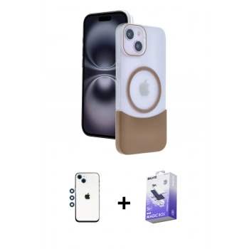 MARSİLYAN™- iPhone 14 Kılıf Kozmos Form Özel Seri - Siyah Bilvis 5in1 5D Magic Hayalet Cam Ekran Koruyucu + Shine Kamera Lens - MI