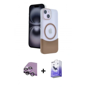 MARSİLYAN™- iPhone 14 Kılıf Kozmos Form Özel Seri - Siyah Bilvis 5in1 5D Magic Hayalet Cam Ekran Koruyucu + Raze Metal Kamera Lens - GS