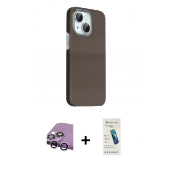 MARSİLYAN™- iPhone 14 Kılıf Kozmos Klasik Prime - Şeffaf Pasifik Cam Ekran Koruyucu + Raze Metal Kamera Lens - GS