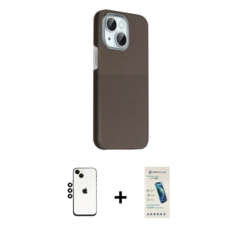 MARSİLYAN™- iPhone 14 Kılıf Kozmos Klasik Prime - Şeffaf Pasifik Cam Ekran Koruyucu + Shine Kamera Lens - SH