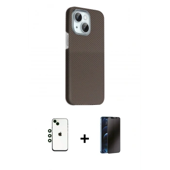 MARSİLYAN™- iPhone 14 Kılıf Kozmos Klasik Prime - Siyah 3D Antistatik Hayalet Cam Ekran Koruyucu + Shine Kamera Lens - YL