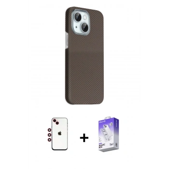 MARSİLYAN™- iPhone 14 Kılıf Kozmos Klasik Prime - Siyah Bilvis 5in1 3D Magic Cam Ekran Koruyucu + Shine Kamera Lens - KI