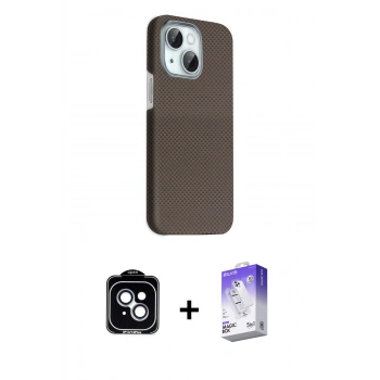 MARSİLYAN™- iPhone 14 Kılıf Kozmos Klasik Prime - Siyah Bilvis 5in1 3D Magic Cam Ekran Koruyucu + PVD Metal Kamera Lens - MI