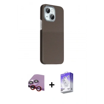 MARSİLYAN™- iPhone 14 Kılıf Kozmos Klasik Prime - Siyah Bilvis 5in1 3D Magic Cam Ekran Koruyucu + Raze Metal Kamera Lens - KI