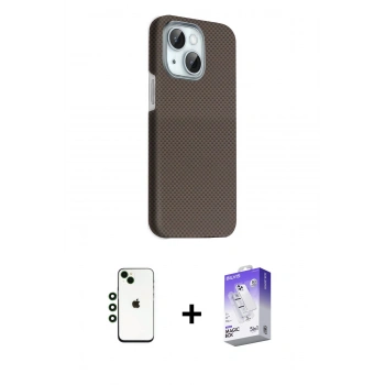 MARSİLYAN™- iPhone 14 Kılıf Kozmos Klasik Prime - Siyah Bilvis 5in1 3D Magic Cam Ekran Koruyucu + Shine Kamera Lens - YL